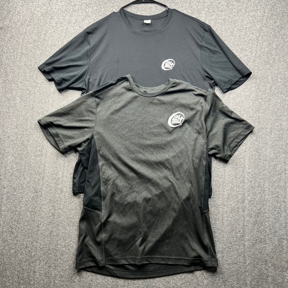 24 Hour Fitness Lot of 2 T-Shirts Mens Large Black Grey Sport-Tek Activewear